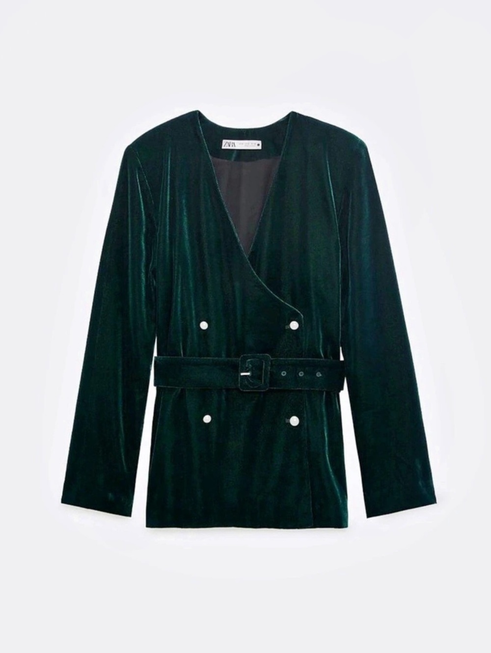 Zara Dark Green Velvet Blazer Dress with Faux Pearl Buttons Black Small